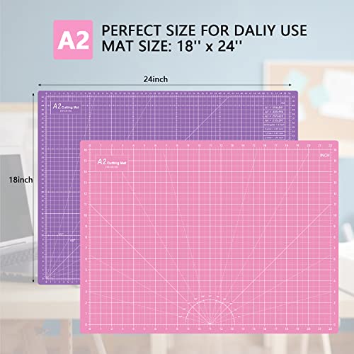 HEADLEY TOOLS 18"x24" Thickened Self Healing Cutting Mat, A2 Rotary Cutting Sewing Mat for Crafts, Double Sided 5-Ply Table Cutting Board for Fabric Quilting Patchwork Arts Hobby Project, Pink/Purple - color: Pink/Dark Purple, size: 23.6"L x 17.7"W
