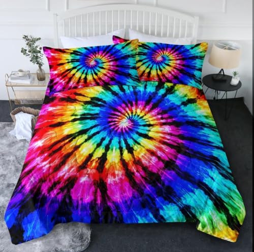 BlessLiving 3-Piece Tie Dye Geometric Comforter Set (Twin), Bohemian Style, Microfiber Bedding for Kids/Girls/Boys - color: Black Purple Blue, size: Twin/Twin XL