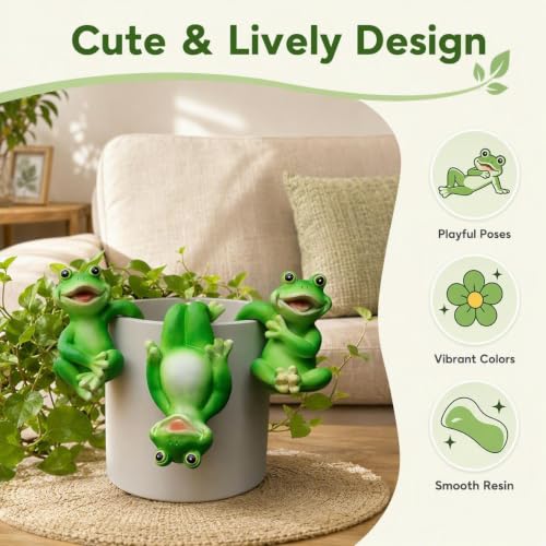 3 PCS Playful Frog Statues Pot Hugger Decorations for Plant, Miniature Frog Figurines,Women Gifts,Garden Decor Outdoor, Suitable for Flower, Courtyard and Lawn Decorations