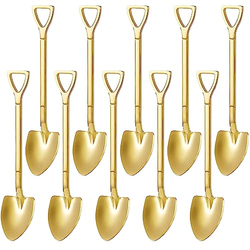 Comicfs 10 Pcs 4.7 Inches Gold Shovel Shape Demitasse Espresso Spoons, Stainless Steel Mini Coffee Spoons Set, Small Spoon for Dessert, Tea, Appetizer, Party Supplies (10 Spoon, Gold) - color: 10 Pcs Spoons-Gold, size: 10 Pcs
