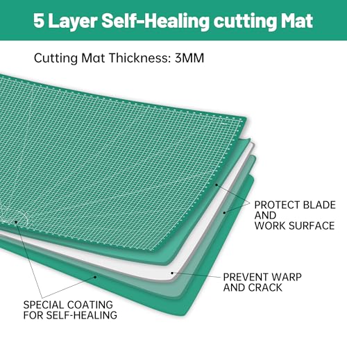 Headley Tools Thickened 36 x 48 Inch Self Healing Sewing Cutting Mat, A0 Rotary Cutting Sewing Mat for Crafts, Double Sided 5-Ply Table Cutting Board for Fabric Quilting Leather Hobby, Green - color: Green, size: 48"L x 36"W