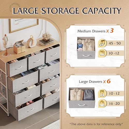 WLIVE Tall Dresser for Bedroom, 9 Drawer Chest of Drawers, Light Grey - color: Light Grey