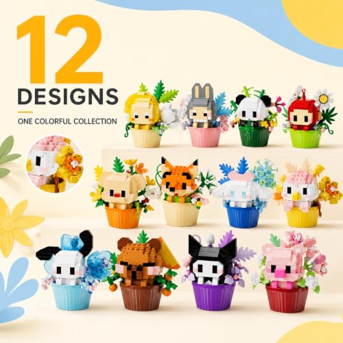 12 Pac Mini Building Block Flower Pot Set for Desk and Shelf Decor