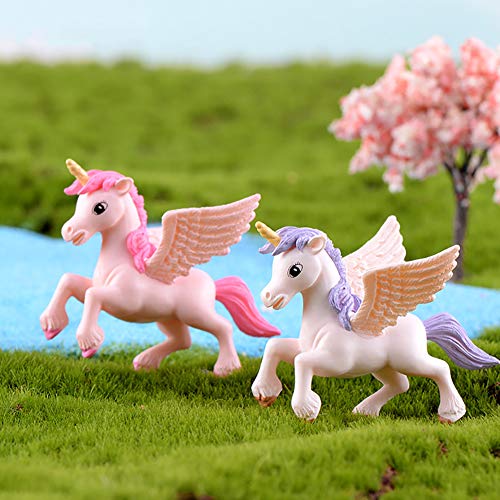 Cute Mini Flying Horse Unicorn Model Figure Cake Toppers 8 Pcs Fairy Garden Miniature Unicorn Figurines DIY Moss Landscape Craft Dollhouse Birthday Party Decorations