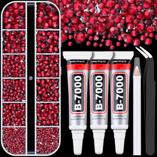 Resin Rhinestones for Crafting with B7000 Jewelry Glue, 1 Box Dark Red Flatback Crystals with 3Pcs 10ml Glue for Bedazzling Crafts DIY Nail Art Makeup，Non Hotfix Gems for Clothing Shoes - color: Dark Red, size: 1 Small Pack with Glue