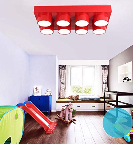 LAKIQ Modern Children Room Flush Mount Ceiling Light Fixture Acrylic Creative Colorful Block Toy Shape Kids Room Close to Ceiling Lighting for Kids Bedroom Kindergarten Playground(Rectangle,Red) - color: Red, size: Rectangle