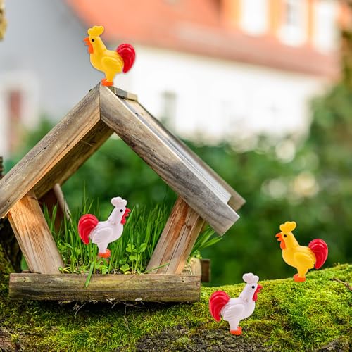 KOOBOOK 50Pcs Mini Resin Roosters Figurine Set Tiny Chicken Garden Decorations Cartoon Miniature Farm Animals for Moss Landscape Fairy Gardens Terrariums Cute Small Chick Statues