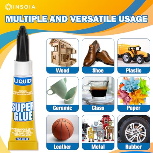 INSOIA Super Glue Liquid Clear, 6 x 3g, All Purpose Single-Use - style: Liquid