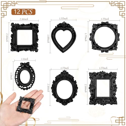 Remerry 12 Pcs Mini Picture Frames Vintage Resin Antique DIY Frame,Black - color: Black