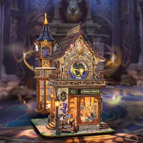 3D Wooden Puzzle for Adult, 3D Puzzle DIY Miniature House Kit for Adult, Booknook with LED Light, 3D Wood Puzzle Gifts for Family, Friend, Bookshelf Deco(Magic Club) - color: Magic Club