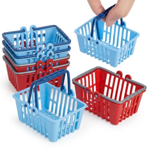 6 PCS Mini Shopping Baskets Miniature Shopping Cart Plastic Basket Miniature Supermarket Shelves Furniture with Removable Handles Model Locker Dollhouse Decor for Cosplay Game Party