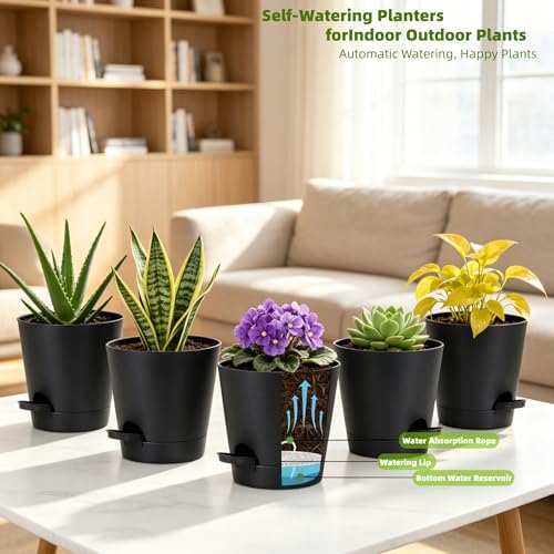 12 Pack 4 Inch African Violet Pots Self Watering, Self-Watering Planters with Drainage Holes & Reservoir, Black Plastic Pots for Indoor Outdoor Plants, Succulents & Flowers - color: Black, size: 4 inch 12pcs