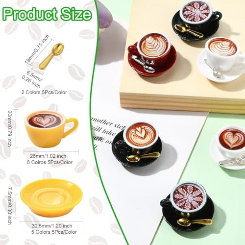 Stiesy 65 Pcs Coffee Cup Miniature Figurines Sets 13 Styles Small Resin Tableware Plate Spoon Cup Ornaments Figurines for Cafe Counter Adult Collector Shelf Decoration Collection - color: Coffee Cup-65pcs