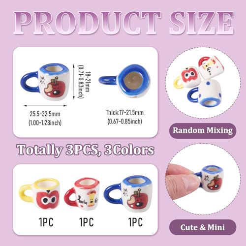 3Pcs Porcelain Mini Tea Cups Miniature Ceramics Coffee Mug Cup Decorations 3 Colors Tiny Drink Beverage Dollhouse Kitchen Accessories for DIY Miniature Kitchen, Micro Landscape Decor - color: 3 Colors