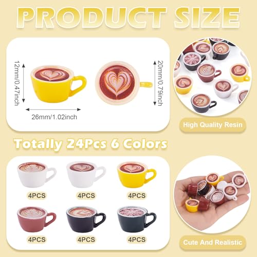 FASHEWELRY 25Pcs Mini Coffee Cups Resin Coffee Mug Model 6 ColorsTea Cup Dollhouse Miniatures for Keychain Halloween Xmas Party Decor Ornaments - color: 6 Colors-coffee Cups