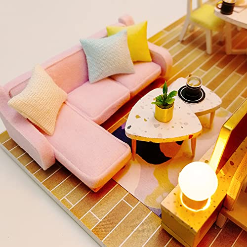 MAGQOO Miniature House Kit DIY Miniacture Dollhouse Kits with Furniture and LED Dust Proof 1:24 Wooden Dollhouse Kit (Sweet Time) - color: Sweet Time