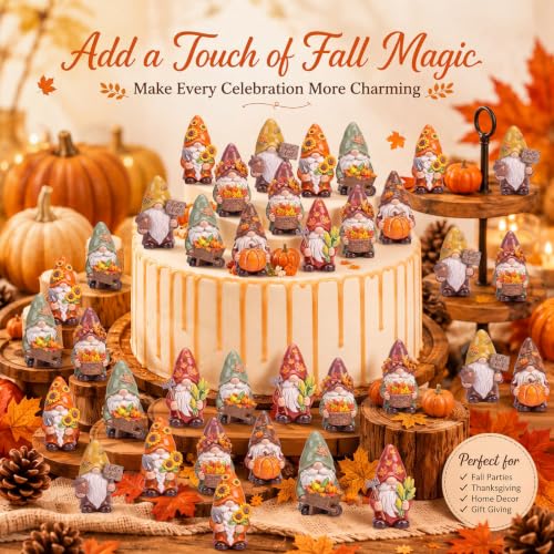 Yaomiao 60 Pcs Mini Fall Harvest Gnomes Figurines Bulk Resin Gnomes Statues - style: Fall Harvest