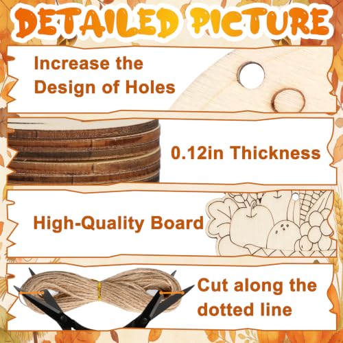 80Pcs Unfinished Fall Ornament Wood Crafts,Wooden Thanksgiving Cutouts - color: Thanksgiving