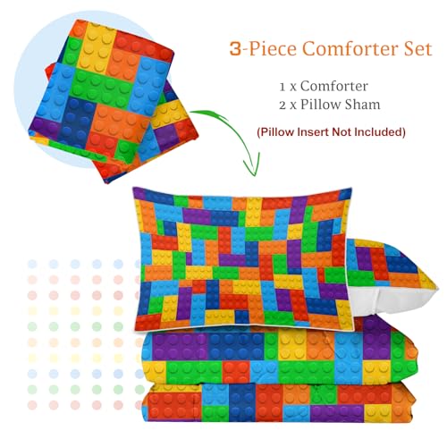 BlessLiving Comforter Set, Blocks Colorful Toy, Queen 3-Piece - color: 13, size: Full/Queen