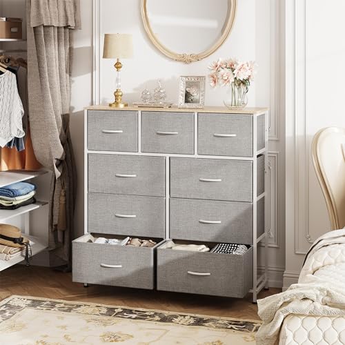 WLIVE Tall Dresser for Bedroom, 9 Drawer Chest of Drawers, Light Grey - color: Light Grey