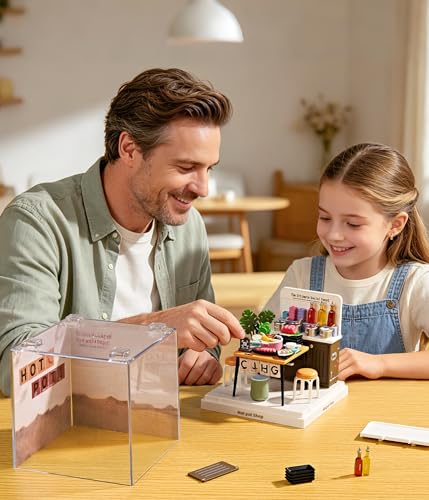 Hotpot Shop Super Miniature House Kit - DIY Plastic 3D Model Building Set for Adults & Teens, Build Your Own Hotpot Restaurant with Dustproof Case, Creative Craft Gift for Girls Women - color: Hotpot Shop, size: Small