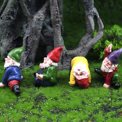 Miniature Garden Gnome Figurines, Yoga Poses, 2.2 Inch, Set of 4, Hand-Painted Desk Decor - color: 4 Pcs Gnomes Yoga Set
