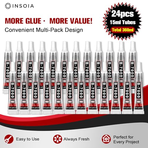 INSOIA Bedazzling Glue B7000 Clear, 24 x 15ml Precision Tip - size: 15Grams * 24 Pack