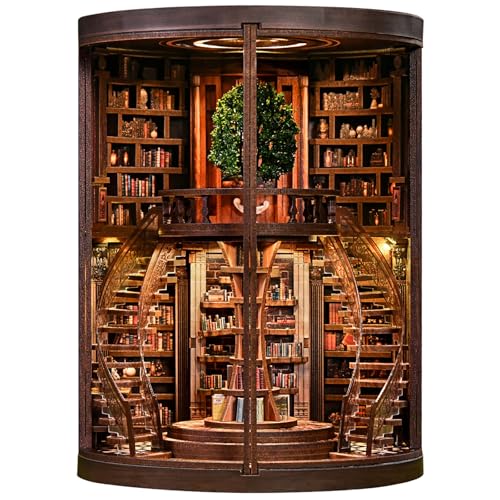 fifijoy DIY Book Nook Kit for Adults - 3D Wooden Puzzle Miniature House Kit with LED Light, Miniature Dollhouse Library Bookshelf Insert Decor, Creative Gift for Family, Friends (Wisdom Rings) - color: Wisdom Rings