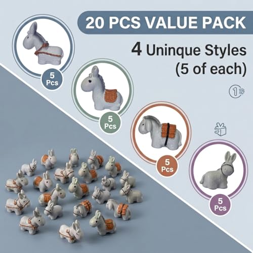20pcs Miniature Resin Donkeys, Mini Farm Animals Figurines for Fairy Garden Accessories, Tiny Plastic Animals to Hide for Cake Toppers Decor, DIY Crafts,Terrarium Micro Landscape Ornaments