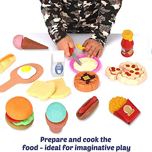 50 PCS Kids Deluxe Pretend Play Food Set with Kitchen Tools, Breakfast, Fast Food, Ice Cream & Desserts - Fun & Interactive Gourmet Toy Assortment Playset for Imaginative Play - style: 50 Pieces