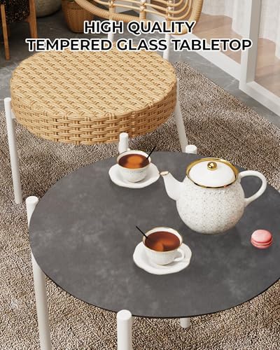 GarveeLife 3 Piece Wicker Patio Bistro Furniture Set, Outdoor Dining Chairs, Includes 2 Rattan Chairs and Tempered Glass Table, for Garden, Backyard, Balcony, Apartment (White & Brown) - color: White & Brown
