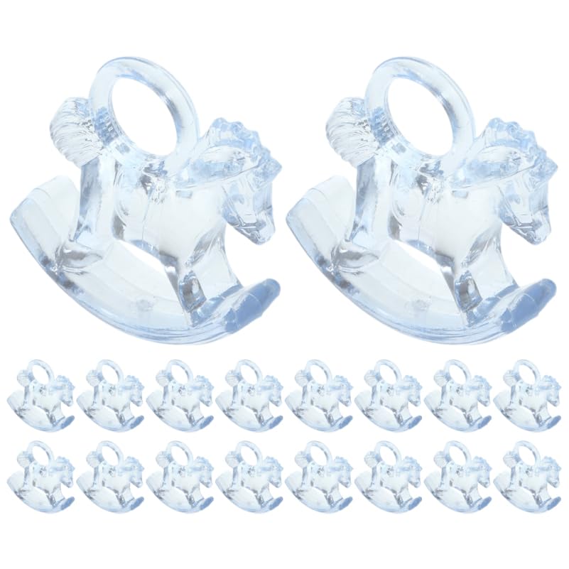 Kisangel 24 Pcs Mini Acrylic Rocking Horse Figurines, 1.1 Inch Clear Animal Charms for Baby Shower Table Scatter, Gender Reveal Party Favors, DIY Craft Decorations and Birthday Gift