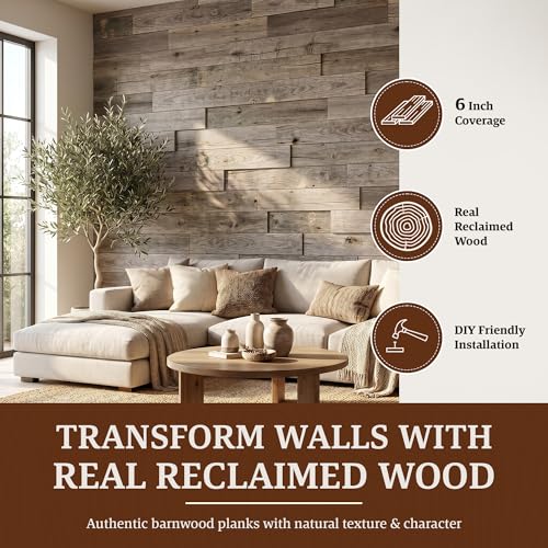 BARNWOODUSA Real Reclaimed Wood Planks, 6 inch Nail-Up Wood Wall Planks