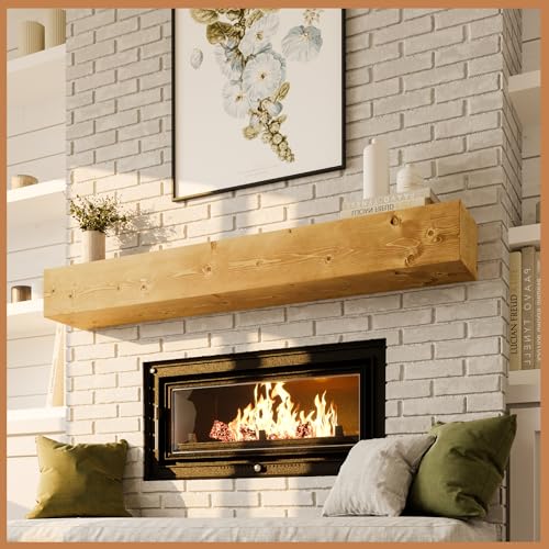Avana Rustic Fireplace Mantle Shelf 60 Inches - Handcrafted Wood Mantles for Over Fireplace - Wall Mounted Farmhouse Fireplace Mantel Shelf - Floating Fireplace Mantels 60 Inch X 8 X 5 Rustic Natural - color: Rustic Natural, size: 60 X 8 X 5