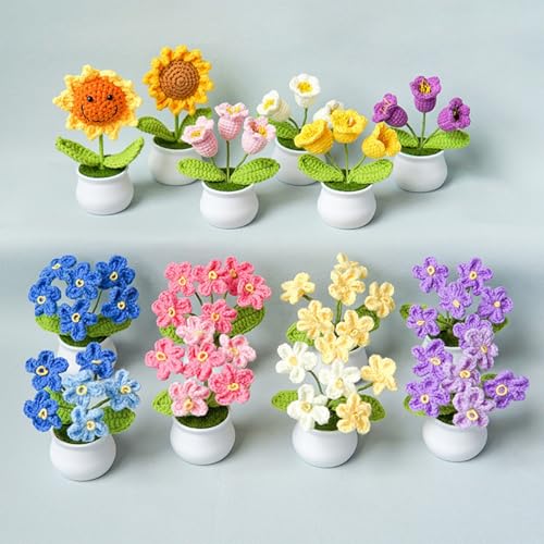 Crochet Flowers Cute Potted Flower, Handmade Knitting Myosotis Flower - color: Light Pink