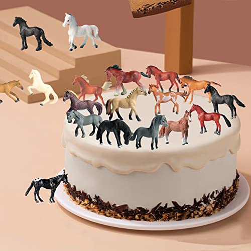 RCOMG 18 PCS Horse Toys for Girls & Boys - Realistic Plastic Miniature Pony Figures, Farm Animal Toy Horses, Cake Topper, Party Favor, Birthday Pinata