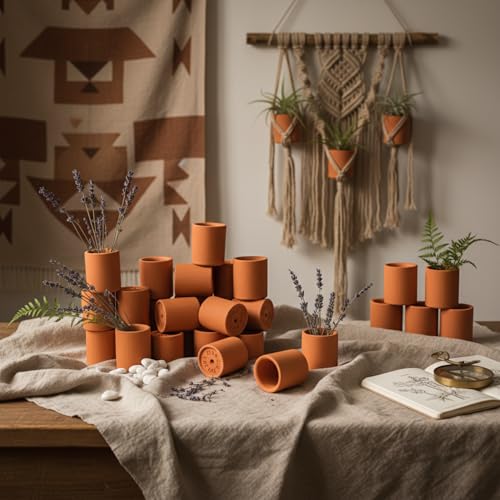 Mini Terracotta Pots – Small Clay Flower Pots for Succulents, Cactus, DIY Crafts, Fairy Garden, School Projects, Mini Planters – Set of 20 (Rimless Cylinder, 1.2 Inch) - size: 1.2 Inch, style: Rimless Cylinder