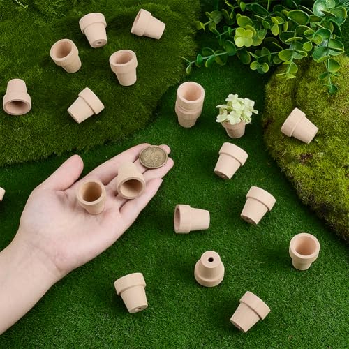 PH PandaHall 20pcs Mini Wood Flower Pots 1x1.1 Inch Natural Wooden Flower Pots Burlywood Rustic Planters for Home Decor Christmas Birthday Gifts Plant Lovers Crafting DIY Projects