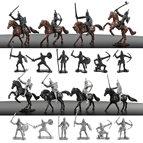 Army Knight Figures 28PCS Medieval Knight Soldiers with Horses and Cavalrymen, Knight Miniatures Playset, Medieval Party Favors, Cake Toppers and Collectors