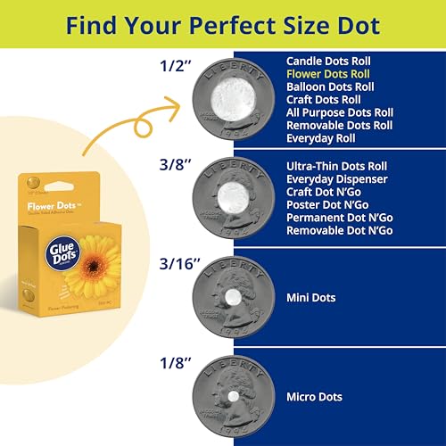 Glue Dots, Flower Dots, Double-Sided, Permanent, 1/2", 300 Dots, DIY Fake Flower Bouquets Wreaths Décor, Sticky Tape Adhesive, Liquid Hot Glue Alternative, Clear