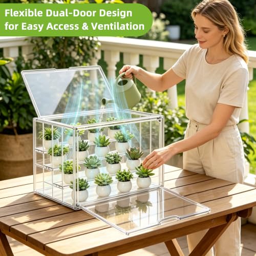 Mini Greenhouse Indoor with Magnetic Door,Tabletop Greenhouse - size: M-4tier-2door