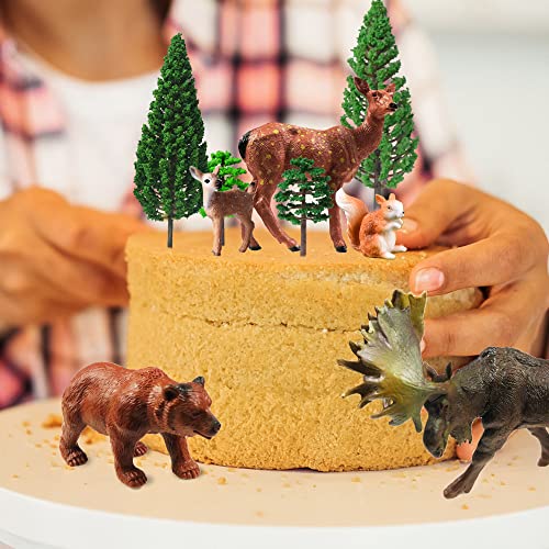 40PCS Woodland Animals Figures Model Trees Cake Toppers for Decorations
