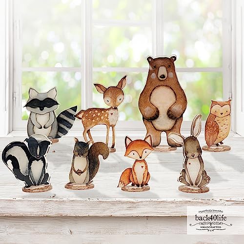 Back40Life Forest Critters Painted Acrylic Animal Cutout Shapes (Acrylic Small + Stand (Bundle of 8)) - size: Acrylic Small + Stand (bundle of 8)