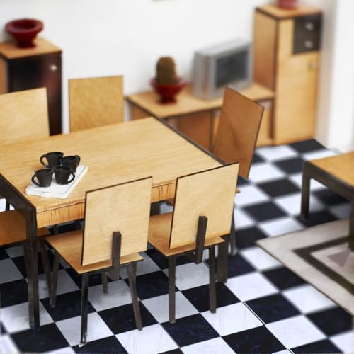 Toddmomy 27Pcs Dollhouse Flooring Black White Mosaic Wood Tiles 1:12 Scale