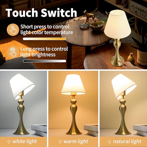 Mr.White Rechargeable Cordless Table Lamp with E26 LED Bulb, 5200mAh Battery Operated Portable Table Light with Fabric Shade, for Patio Restaurant Kitchen Bedside Living Room (Gold) - color: 18.1" Gold (1 Pack)
