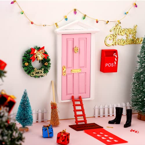 Hungdao 20 Pcs Christmas Fairy Door Wooden Miniature Decor, Pink Door - color: Pink Door