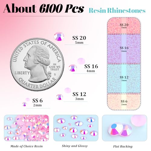 6100Pcs Jelly Resin Rhinestones for Crafting with 2Pcs 10ml B7000 Jewelry Glue, 1 Box Flatback Crystals Diamond (Light Pink AB) for Bedazzling Crafts DIY Nail Art Non Hotfix Gems for Clothing Shoes - color: Light Pink AB, size: 1 Small Pack + 2Pc Glue