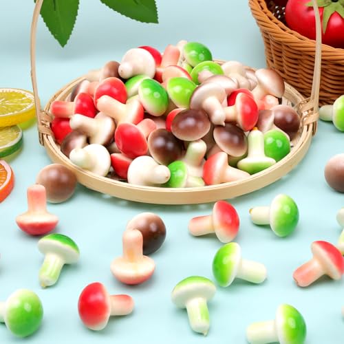 Gresorth 30pcs Mini Artificial Mushroom Decoration Fake Vegetable Ornament Lifelike Faux Fruit Model for Home Kitchen Party - color: Red, Green, Brown