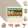 50 Pack Basswood Sheets for Laser Cutting, 12 x 12 x 1/8 Inch, Unfinished Squares Wood Sheets for Crafts - Smooth Surface Plywood for Wood Burning, Engraving, Architectural Models, Painting & Staining