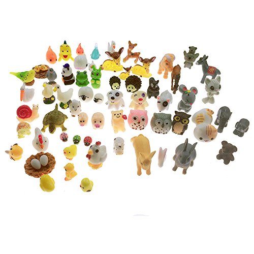 Miniature Animals 65pcs Mini Resin Decoration Set for Childrens Birthday Party Kids Presents Doll House Pretend Play Toys DIY Garden Flowerpot Succulent Planter